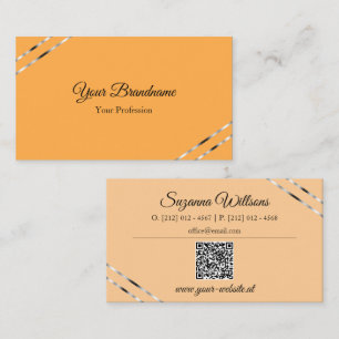 Orange and Peach with Silver Lines QR Code Elegant Business Card