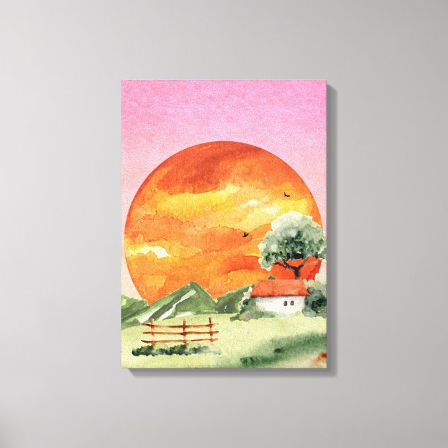 Orange and Pink Aesthetic Sunset View Canvas Print (Front)