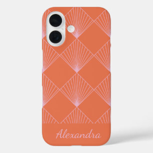 Orange and Pink Art Deco Line Pattern Personalized iPhone 16 Case