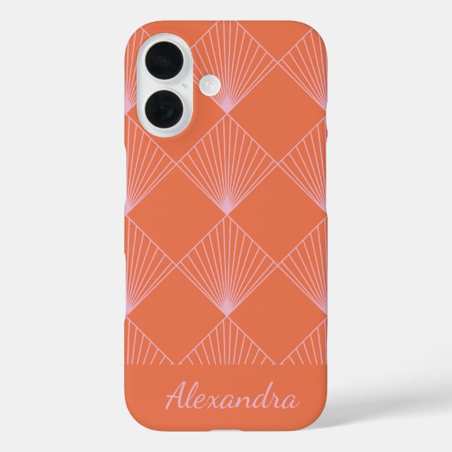 Orange and Pink Art Deco Line Pattern Personalized Case-Mate iPhone Case (Back)