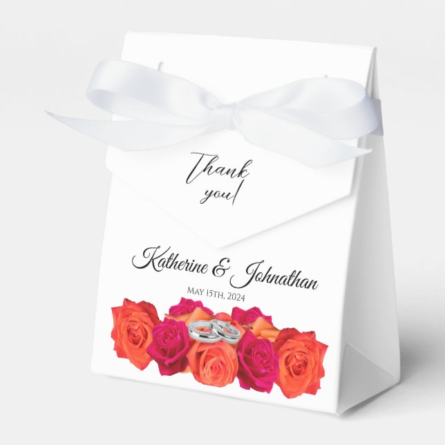 Orange and Pink-Blossoms-Wedding Thank you-  Favor Box (Front Side)