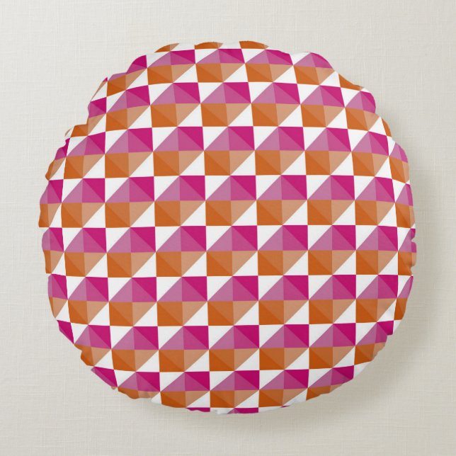 Orange and Pink Checkerboard Round Pillow (Front)