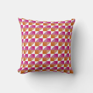 Orange and Pink Checkerboard Throw Pillow