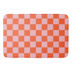 Orange and Pink Chequerboard Pattern Bath Mat
