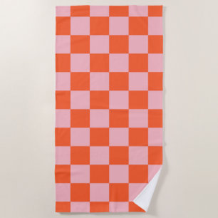 Orange and Pink Chequerboard Pattern Beach Towel
