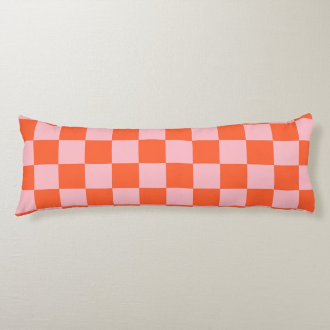 Orange and Pink Chequerboard Pattern Body Pillow (Front)