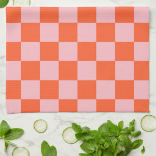 Orange and Pink Chequerboard Pattern Kitchen Towel