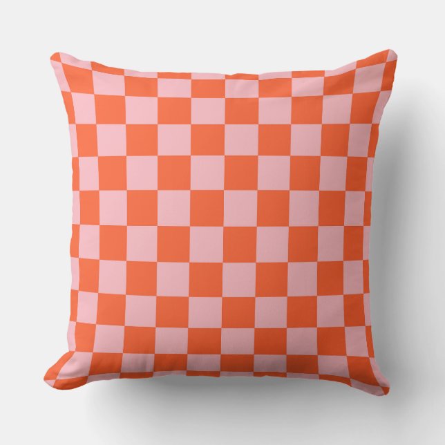Orange and Pink Chequerboard Pattern Throw Pillow (Front)