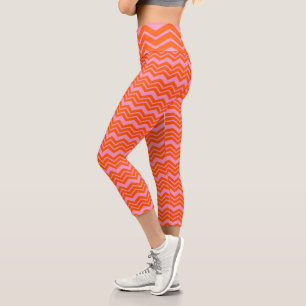 Orange and Pink Chevron Pattern Design Capri Leggings