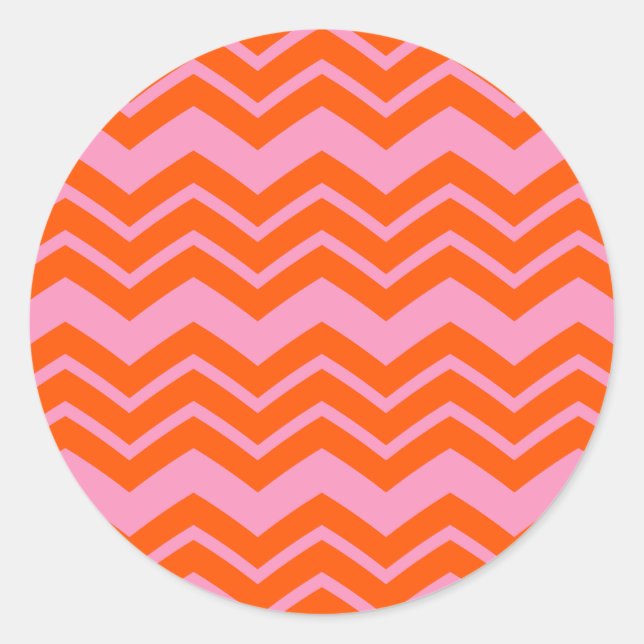 Orange and Pink Chevron Pattern Design  Classic Round Sticker (Front)