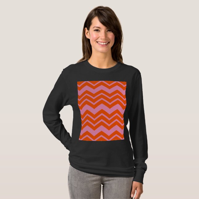 Orange and Pink Chevron Pattern Design  T-Shirt (Front Full)