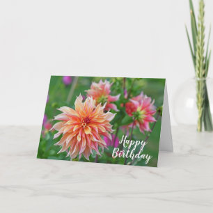 Orange and Pink Dahlia Flower Happy Birthday Card