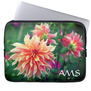 Orange and Pink Dahlia Flower Initials Laptop Sleeve