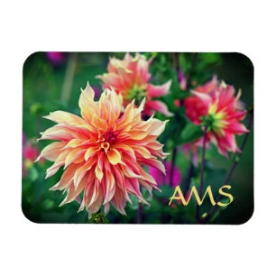 Orange and Pink Dahlia Flower Initials Magnet
