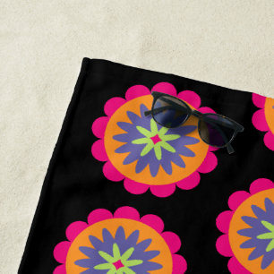 orange and pink floral shapes illustration beach towel