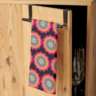 orange and pink floral shapes illustration kitchen towel