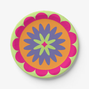 orange and pink floral shapes illustration paper plate