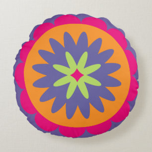 orange and pink floral shapes illustration round pillow