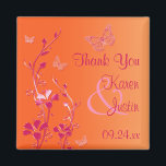 Orange and Pink Floral Wedding Favour Magnet<br><div class="desc">This pink and orange floral with butterflies thank you wedding favour magnet matches the invitation shown below. If there are any other matching items you require,  please email your request to niteowlstudio@gmail.com.</div>
