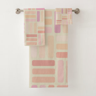 orange and pink Geometric Bath Towel Set