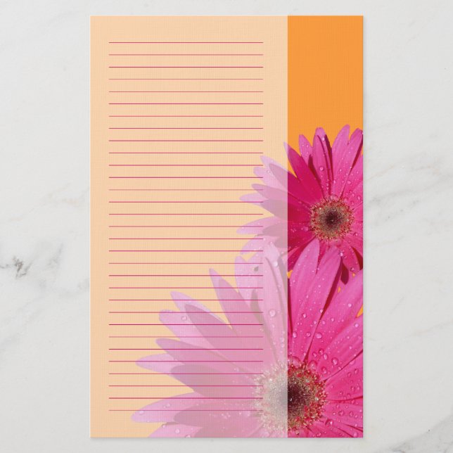 Orange and Pink Gerbera Daisy Stationery (Front)