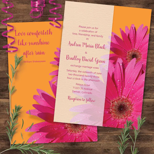Orange and Pink Gerbera Daisy Wedding Invitation | Zazzle