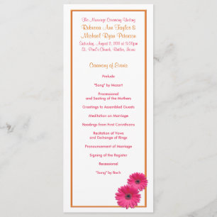 Orange and Pink Gerbera Daisy Wedding Program