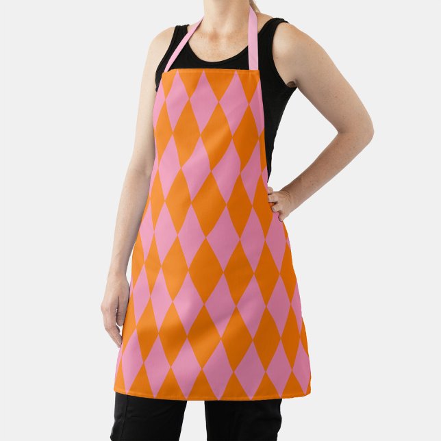 Orange and Pink Harlequin Checkered Design  Apron (Creator Uploaded)