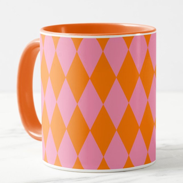 Orange and Pink Harlequin Checkered Design  Mug (Creator Uploaded)