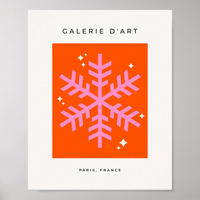 Orange and Pink Holiday Snowflake Christmas Poster (Front)