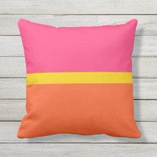 Orange and Pink Horizontal Stripe Colour Block Outdoor Pillow