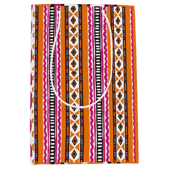 Orange and Pink Kente African Pattern Medium Gift Bag (Front)