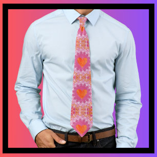 Orange and Pink Mandala Pattern with Hearts  Tie