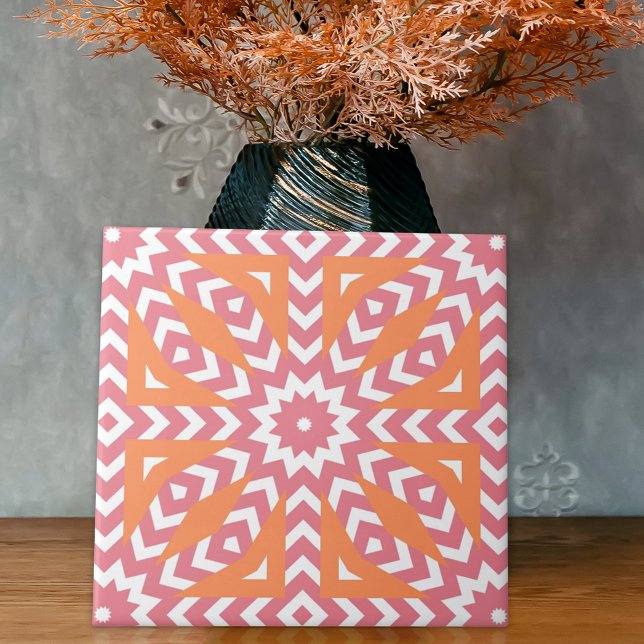 Orange and Pink Modern Mosaic Geometric Pattern Tile (Creator Uploaded)