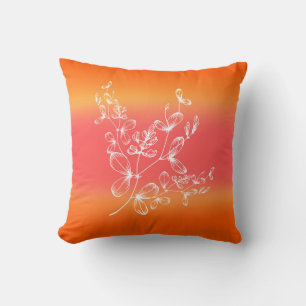  Orange and Pink Modern Watercolor Wide Stripes wi Throw Pillow