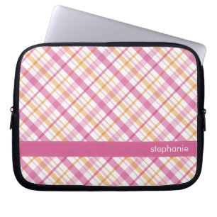 Orange and Pink Plaid Pattern Laptop Sleeve