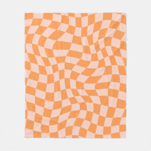 Orange and Pink Psychedelic Chequered Groovy Grid  Fleece Blanket