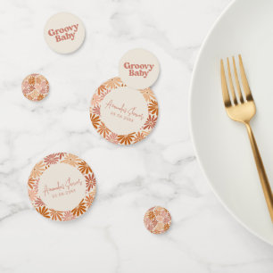 Orange and Pink Retro Floral Groovy Baby Shower Confetti