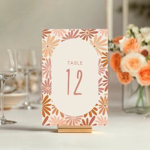 Orange and Pink Retro Floral Groovy Baby Shower Table Number