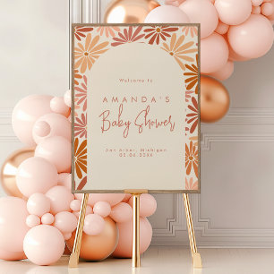 Orange and Pink Retro Floral Groovy Baby Welcome Poster