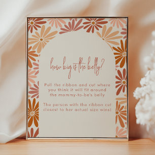 Orange and Pink Retro Floral How Big Is The Belly Poster