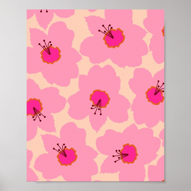 Orange And Pink Retro Floral Poster (Front)