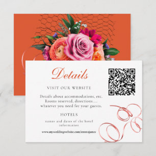 Orange and Pink Rose Detail Accommodation RSVP Card