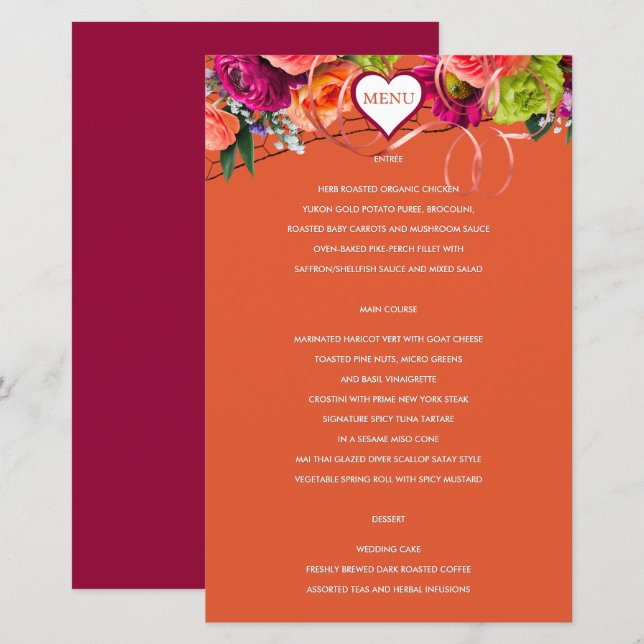 Orange and Pink Rose Menu (Front/Back)