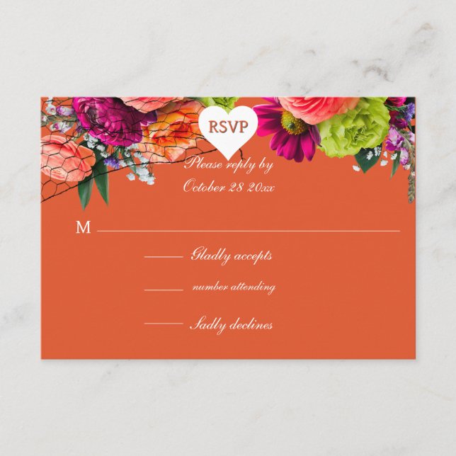 Orange and Pink Rose RSVP Enclosure Card (Front)