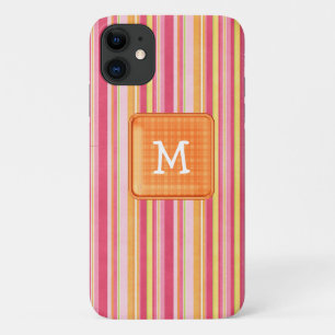 Orange and Pink Striped Monogram iPhone 11 Case
