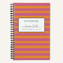 Orange And Pink Striped Personalized Notebook