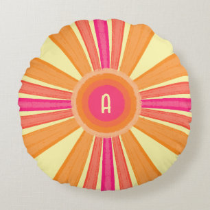 Orange and Pink Sunshine Round Pillow