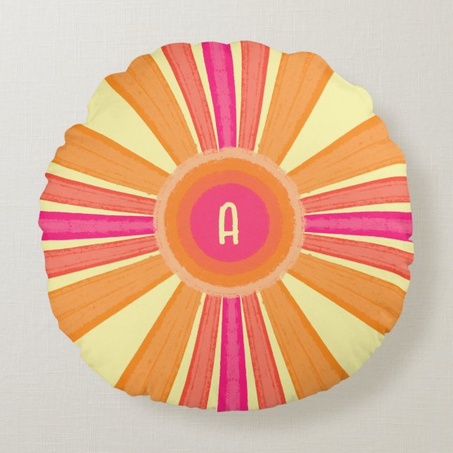 Orange and Pink Sunshine Round Pillow (Front)