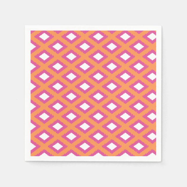 Orange and Pink Tribal Diamond Ikat Pattern Napkin (Front)